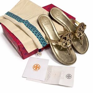 Tory Burch Miller Gold Leather Sandals | Size 8.5 | Like New w/ Box & Receipt